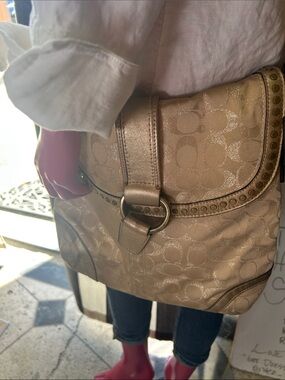 Coach Metallic Signature Shoulder Bag in Champagne Gold